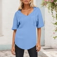 thumbnail image 3 of Scyoekwg Women's V Neck Hoodies Short Sleeve Drawstring Pullover Tops with Pocket Summer Casual Loose Blouses (Sky Blue,XL), 3 of 6