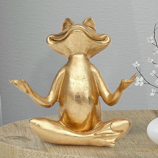 pstuiky Estatua de ranas doradas para yoga. Decoración ideal para escritorio, jardín o sala de estar moderna.