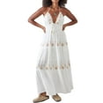 thumbnail image 5 of Mevireiy Women Boho Flowy Maxi Dress Spaghetti Strap Open Back Embroidered Tiered Summer Long Dresses, White, S, 5 of 7