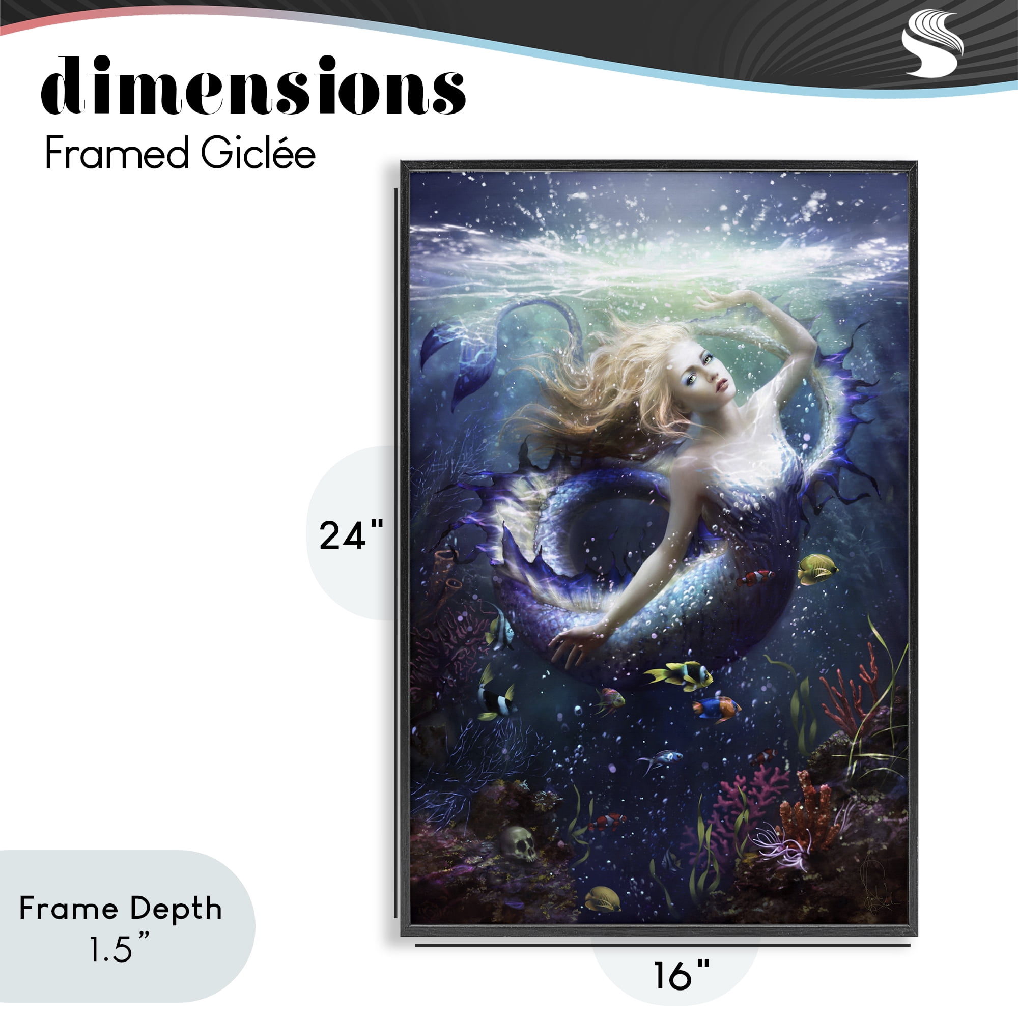 Stupell Industries Deep Sea Mermaid Black Framed Giclee Art, design by Melanie Delon
