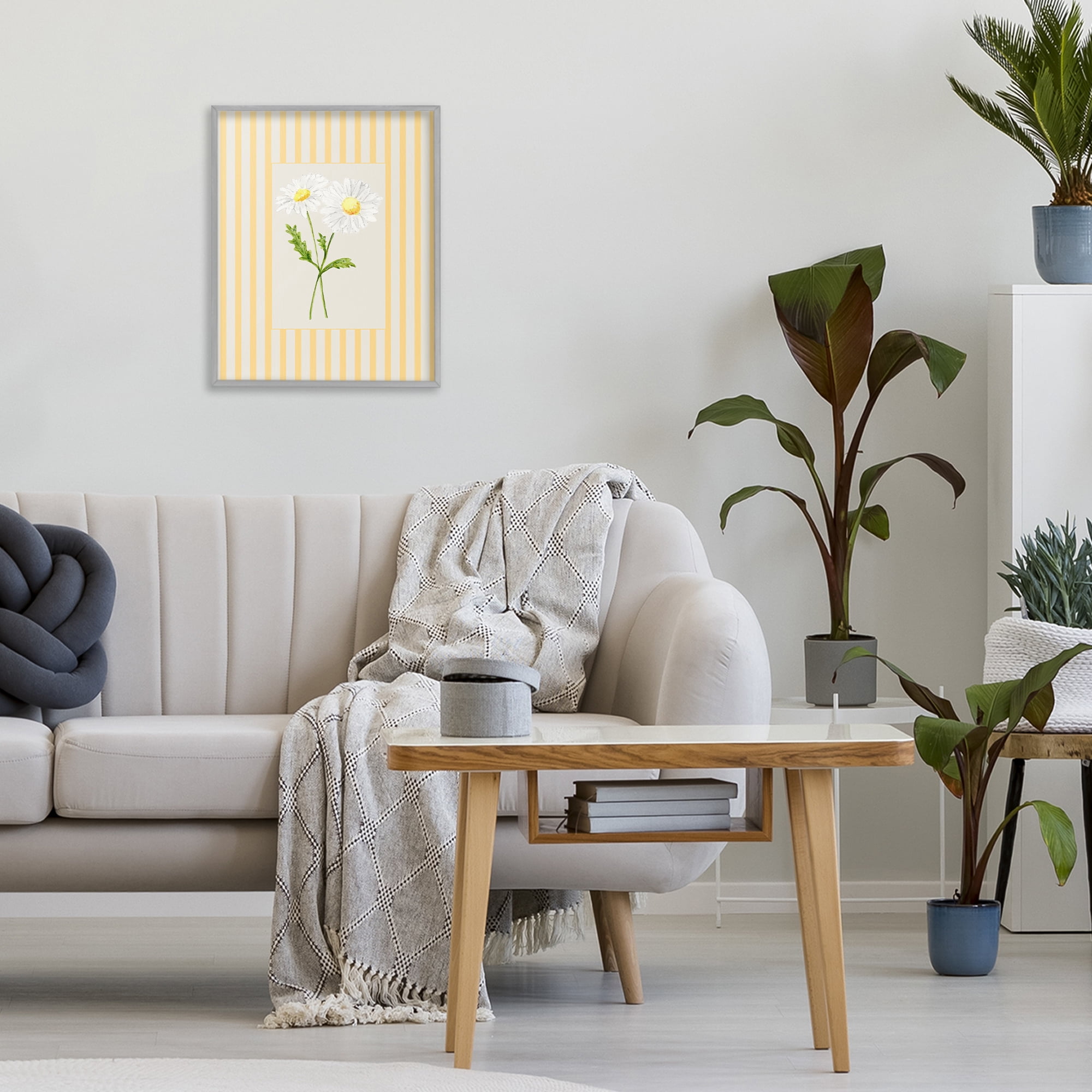 Yellow Stripe Daisy Gray Framed Giclee Art, design by Lisa Wehmeyer