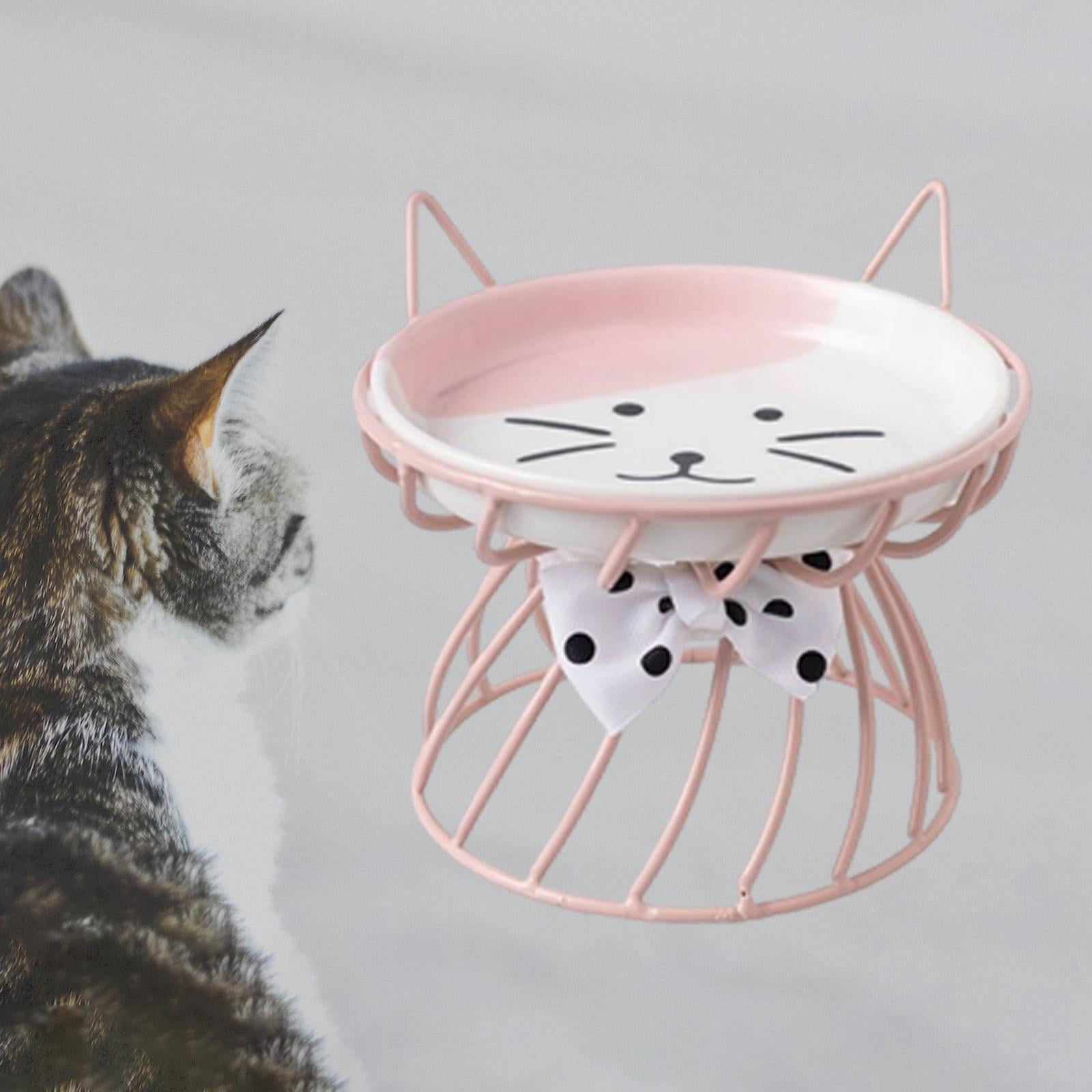 Fzaqwen Pet Ceramic Bowl Pet Bowl Cat Raised Elevated Feeder Cat Dog B Pink