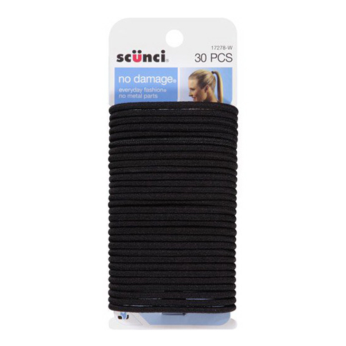 Scunci NoDamage All Day Medium Hold Hair Elastics, Black, 30 Ea