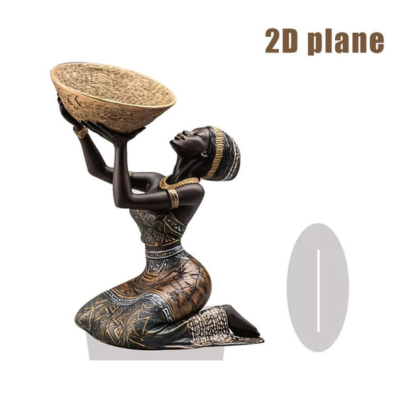Melvexa African Woman Figurine Acrylic, Kneeling with Ceremonial Basket Cultural Art Decor, for Bookshelf Desk Fireplace, Black