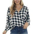 thumbnail image 3 of UVEASISHA Plaid Tops for Women Lapel V Neck Long Sleeve Shirts Cotton Casual Business Work Shirt Dressy Trendy Going Out Blouses Dark Blue M, 3 of 10