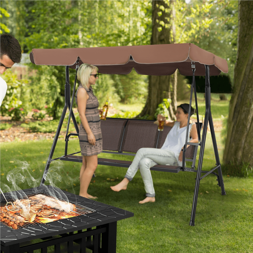 Alden Design 3-Seat Patio Canopy Porch Hanging Swing Chair for Outdoor, Dark Brown