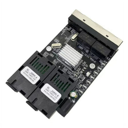 100M Fiber Optic Media Converter 4 RJ45 to 2 SC A B Optic Connector 1310nm/1550nm Ports PCBA Board 20KM Ethernet Switch