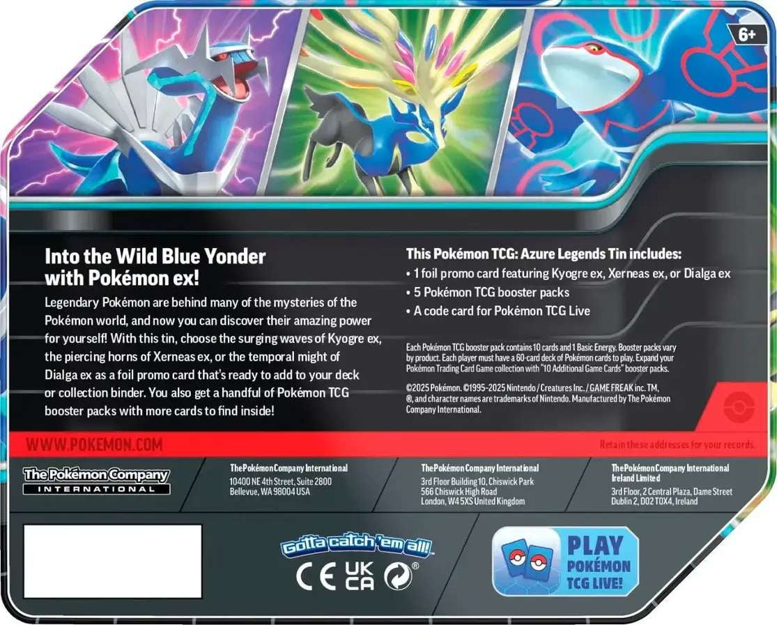Pokemon Sword & Shield Azure Legends Kyogre ex Tin Set, 1 foil
