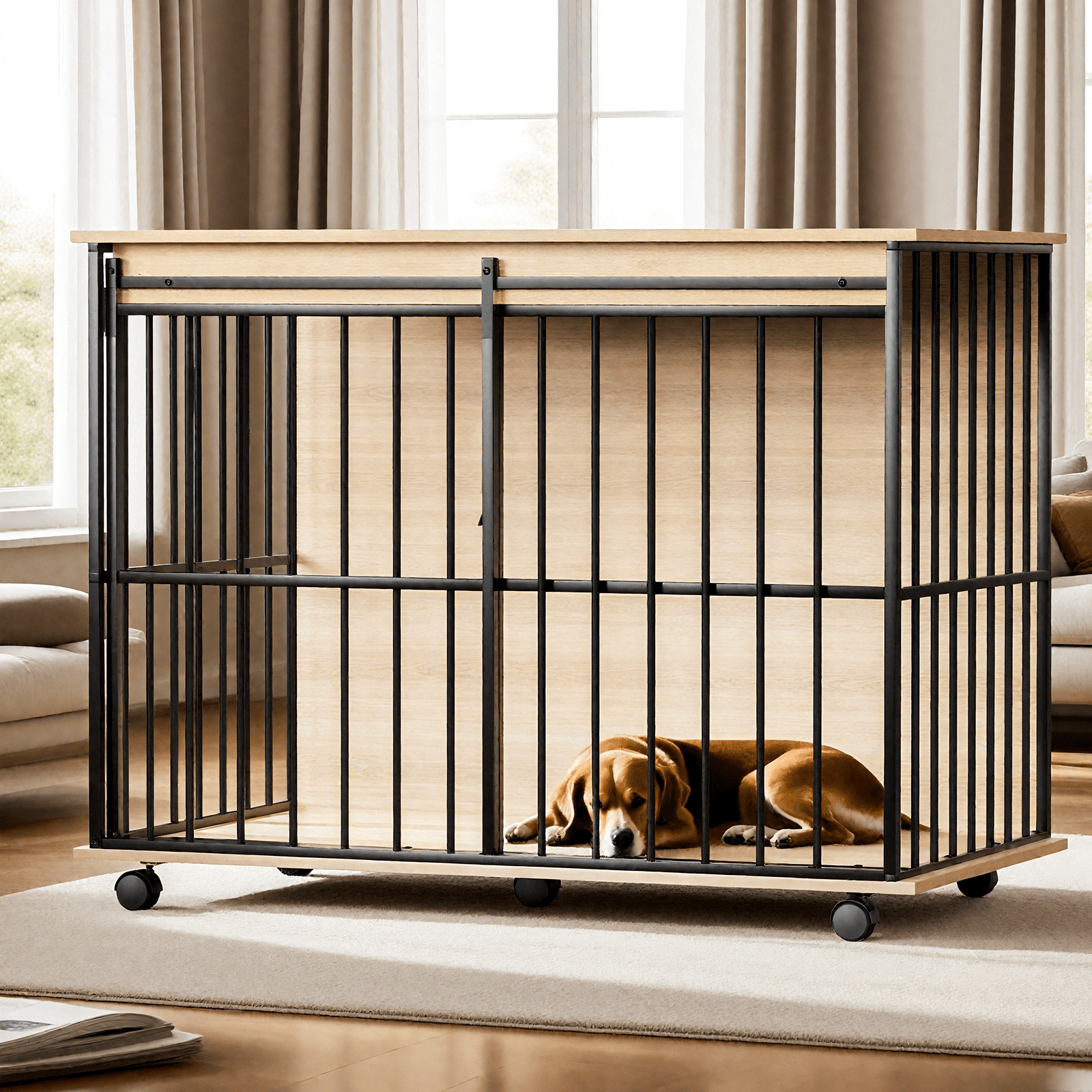 Dog Crate Furniture, Large Dog Cage Wooden Kennel Furniture with Tray for Medium Large Dogs