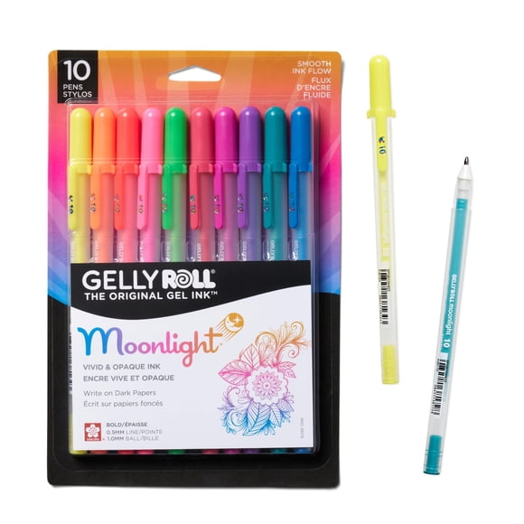 SAKURA Rouleau de Gel Clair de Lune 10 Stylos Gel - Stylo à Encre à Pointe Audacieuse pour le Journal, l'Art, la Calligraphie Ou le Dessin - Encre Vive Assortie - Ligne Audacieuse - Lot de 10