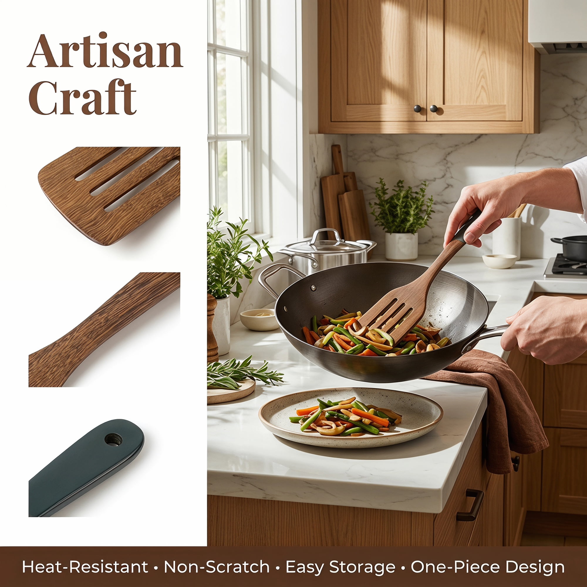 Unique Bargains Kitchen Heat-Resistant Spatula Cooking for Frying Brown 12x3 in