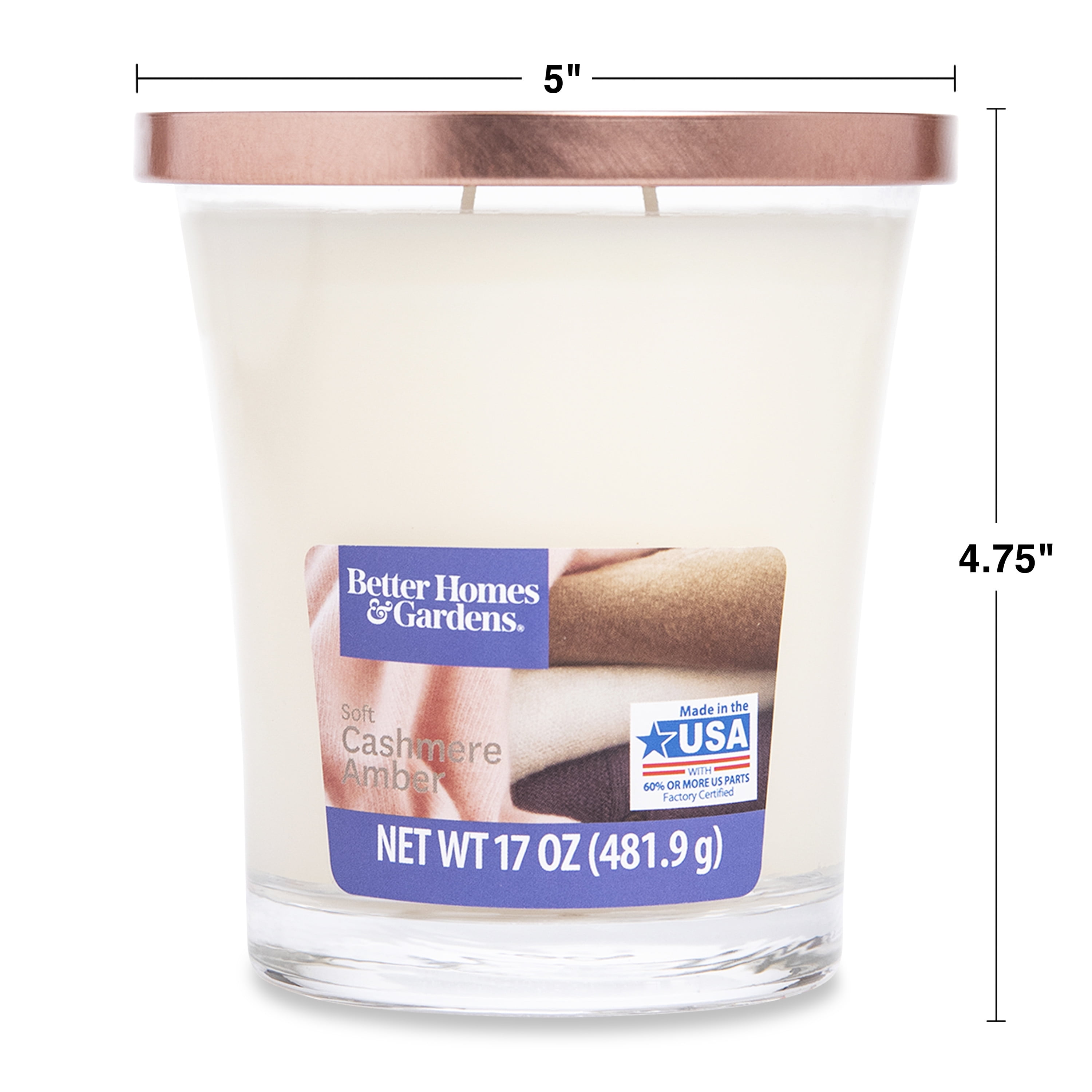 Better Homes & Gardens 17oz Soft Cashmere Amber Scented 2-wick Jar Candle