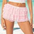 thumbnail image 2 of XIMIN Women Loose Shorts Ladies Lolita Cute Ruffle Lace Trim Pumpkin Pants Boy Shorts Layered Bottoms Elastic Waist Fairy Sweet Short Pants, 2 of 6