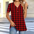 thumbnail image 2 of biudgviw Women's Short Sleeve Shirts V Neck Plaid Shirts Dressy Casual Blouses Loose Fit Button T-Shirt Trendy Going Out Outfits, 2 of 7