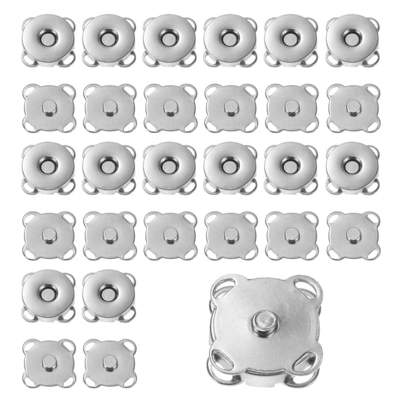 15 Sets Magnetic Snap 14mm Metal Fasteners for Clothing Purse, Silver Tone