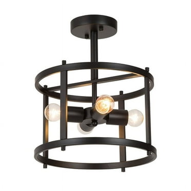 4-Light Black Drum Semi Flush Mount Ceiling Light, Modern Round Fixture for Bedroom