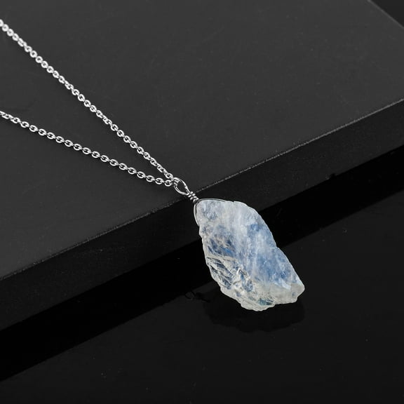 100% Natural Raw Blue Sheen Moonstone Stone Handmade Dainty Pendant Necklace For Women, Rough Crystals and Healing Stones, Birthstone Jewelry, Rhodium Plated 925 Sterling Silver, Birthday Gift
