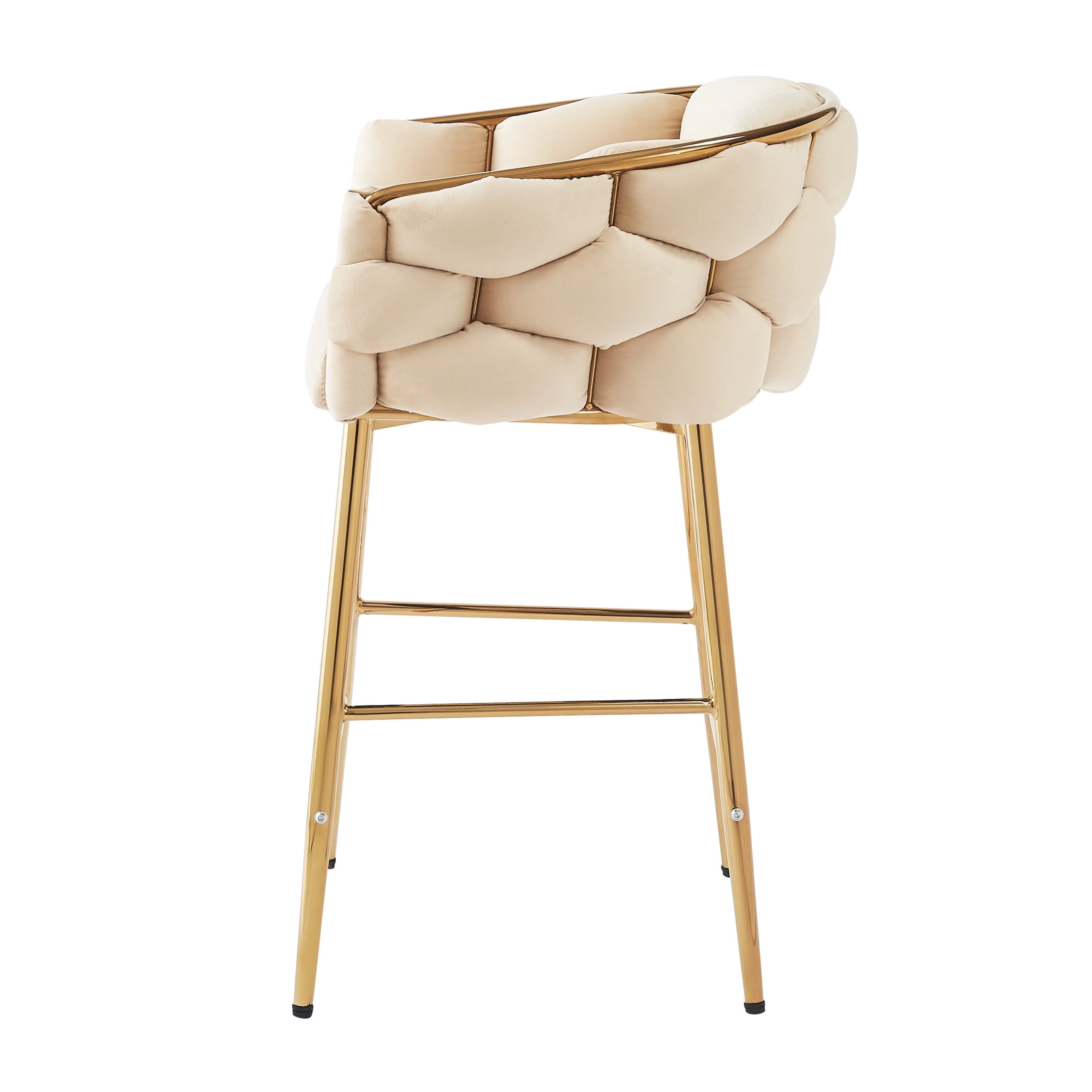 Nivora 28" Seat Height Modern Upholstered Flannelette Counter Stools, Metal Frame, Beige + Gold, Set of 2
