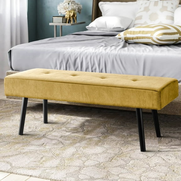 Kithkasa Modern Entryway Bench,Corduroy Seat for End of Bed,Yellow