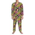 thumbnail image 3 of Balery Colrful Tropical Leaves Pattern Pajama Sets for Men Long Sleeve 2 Piece Sleepwear Loungewear Sets Soft PJ's with Pockets Long Sleeve Comfy Pj Sets-Medium, 3 of 7
