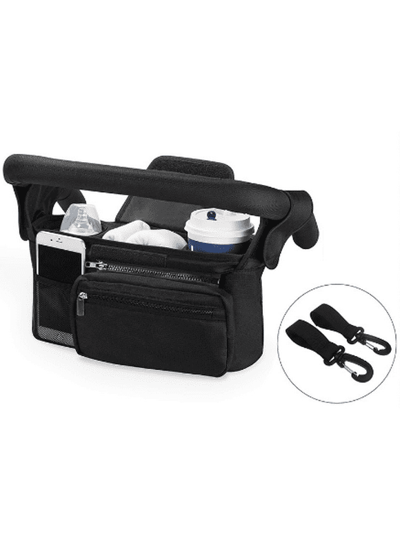 FVLOENG Stroller Organizer Insulated Cup Holder Detachable Phone Bag and Shoulder Strap Baby Jogger Caddy AccessoriesUniversal Fits for Stroller like Uppababy Britax Graco gb Raco Bugaboo Strollers