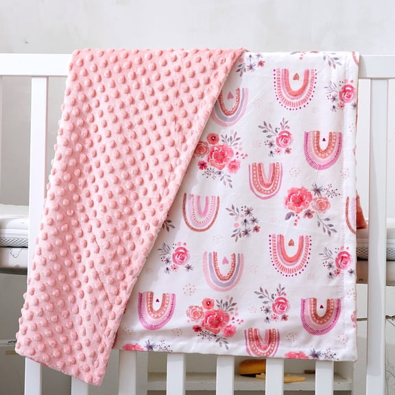 Baby Blanket — Gender-neutral, ultra-soft security blanket/swaddle for newborns (polka-dot texture with rainbow floral pattern; suitable for infants and toddlers; size: 30 x 40 inches)