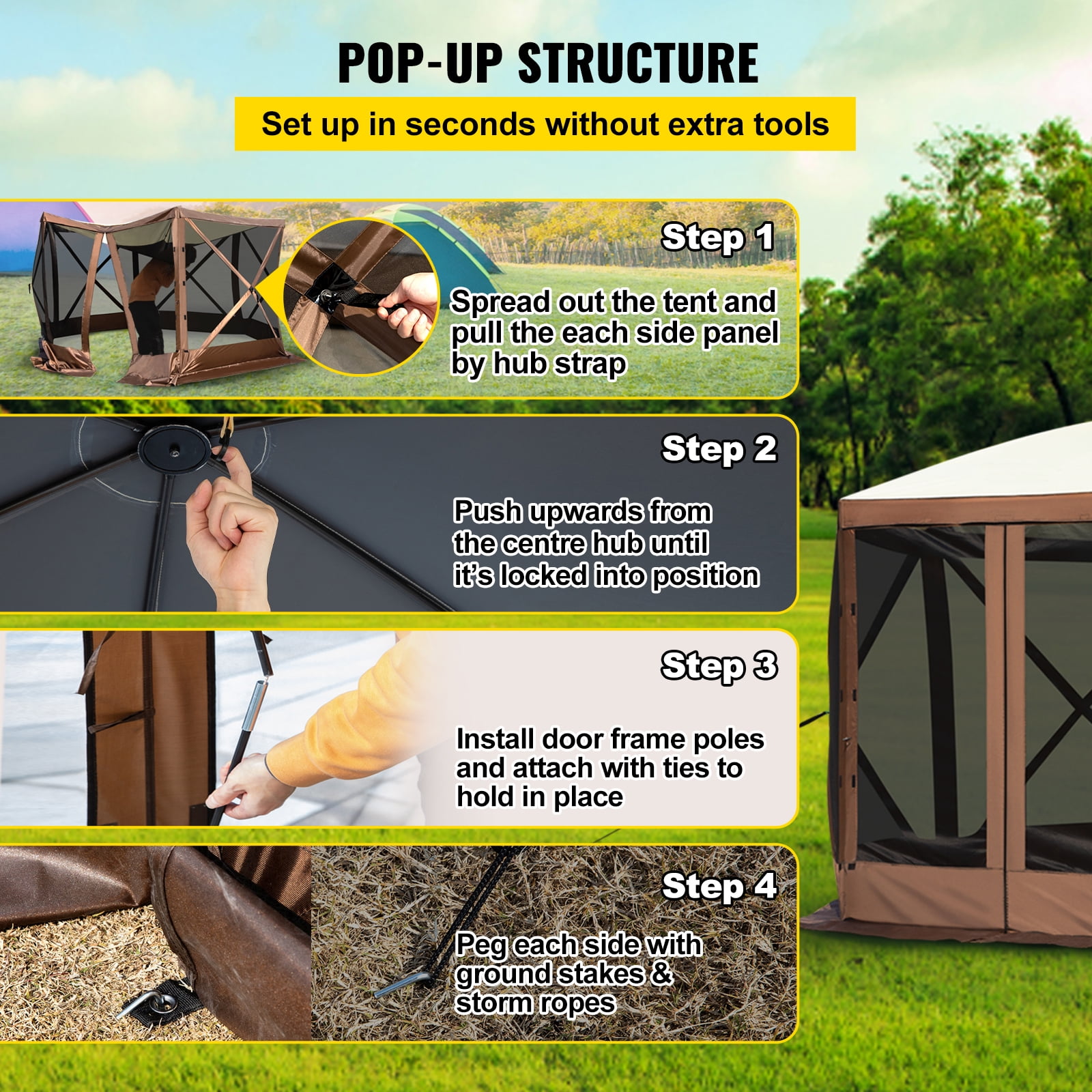 KFFKFF 12x12 ft Brown Pop up Outdoor Canopies, Waterproof