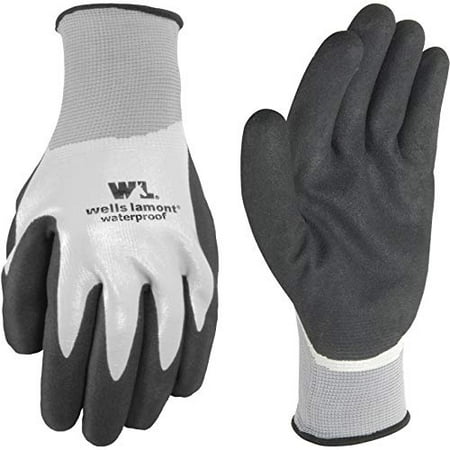 

Waterproof Work Gloves with Latex Double Coating Medium (Wells Lamont 568) 568M Gray and Black