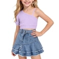 thumbnail image 2 of Auroural Kids Clothes Set Girls Sets 12 Months Children's Summer Solid Color Round Neck T-Shirt Short Skirt Two-Piece Set Kids, 2 of 9