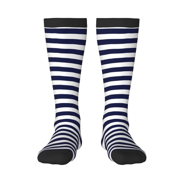 Balery Navy Blue And White Stripes Calcetines novedosos Calcetines deportivos Calcetines hasta la rodilla Calcetines de algodón Calcetines originales y geniales
