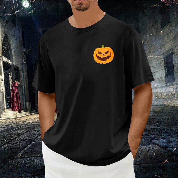 Dakiuu Halloween Pumpkin Face Graphic T Shirt for Men Women Unisex Casual Short Sleeve Tee Classic Loose Fit Autumn Everyday Wear