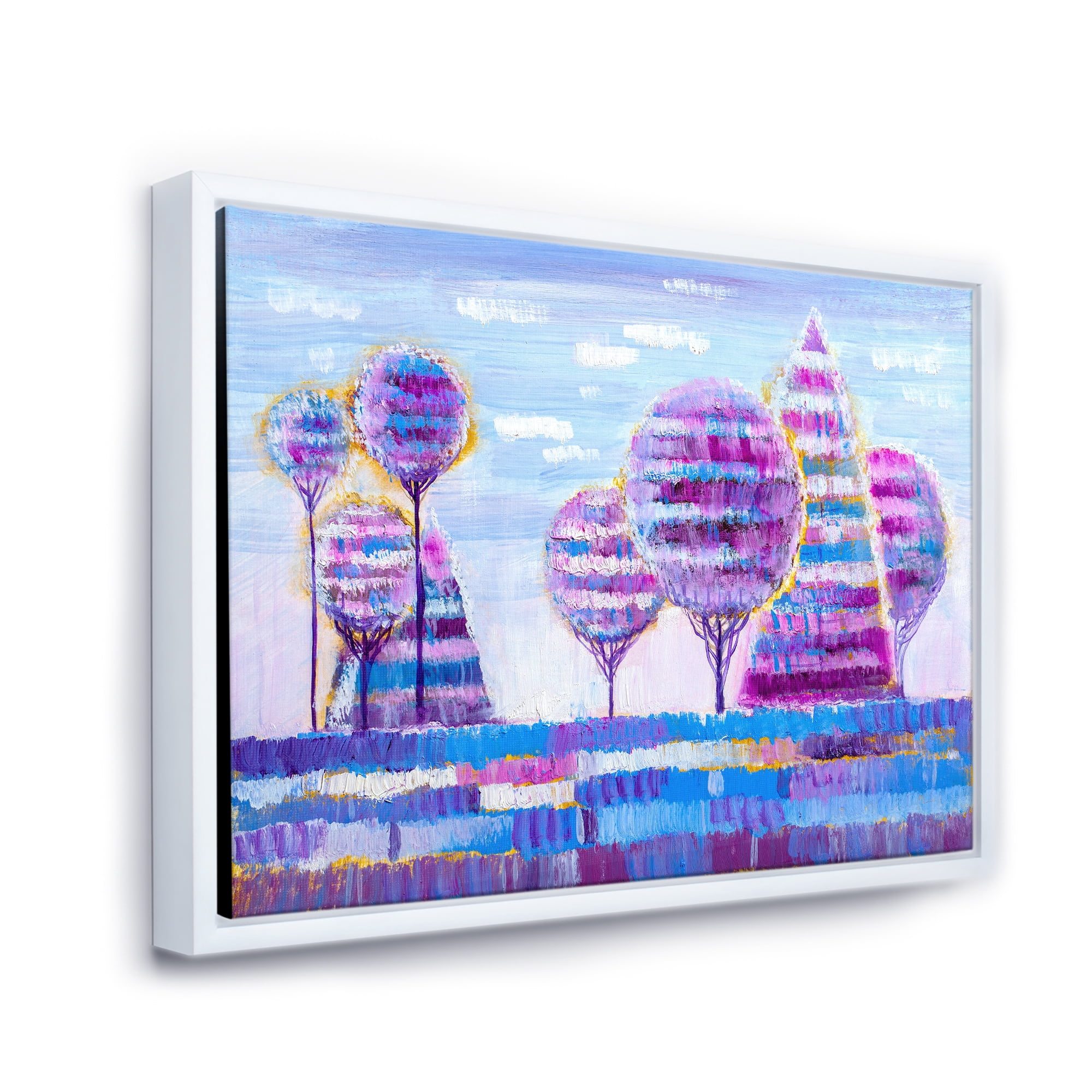 Designart 'Purple Coloured Tree Impression Landscape I' Modern Framed Canvas Wall Art Print