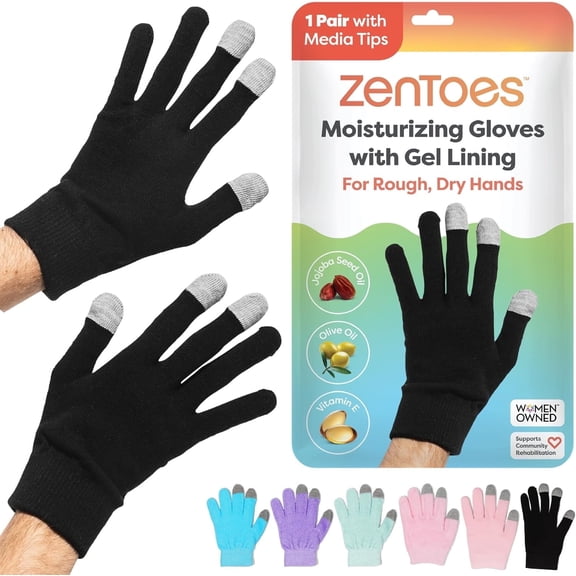 ZenToes Moisturizing Gloves for Dry Skin, Hand Mask Gloves for Hydration, OSFM, Black, 1 Pair