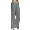 thumbnail image 1 of Casual Elastic Leg Drawstring Cotton Waist Pants Solid Long Women Wide Pants, 1 of 6
