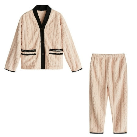 

Yidarton 2022 fleece pajamas women Winter Pajamas Women Coral Fleece Home Clothing Flannel Pajamas Suit Pajamas Cardigan Couples Home Clothing White M