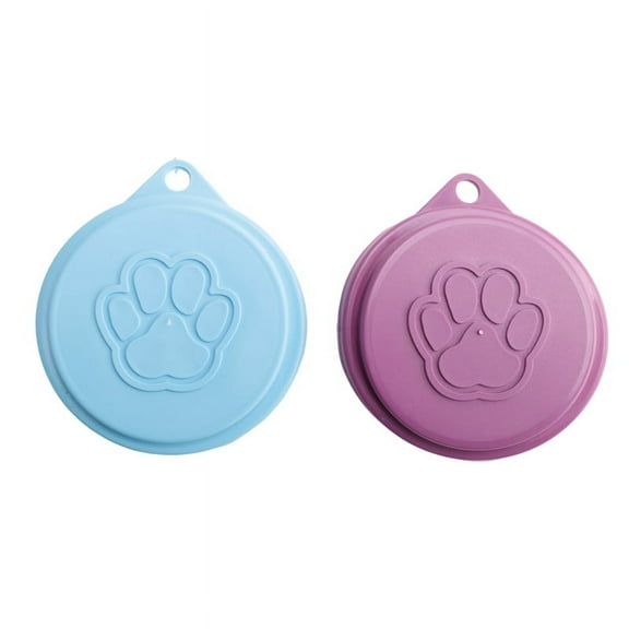 2 Pcs Reusable Pet Dog Can Food Covers with Print Fresh Pet Cans Lid Caps - Random Color