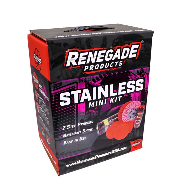 Renegade Products Trousse Mini de Polissage en Acier Inoxydable Complète avec Roues de Polissage, Composés de Polissage, Microfibres et Polissage à la Main Liquide Rouge Rebelle