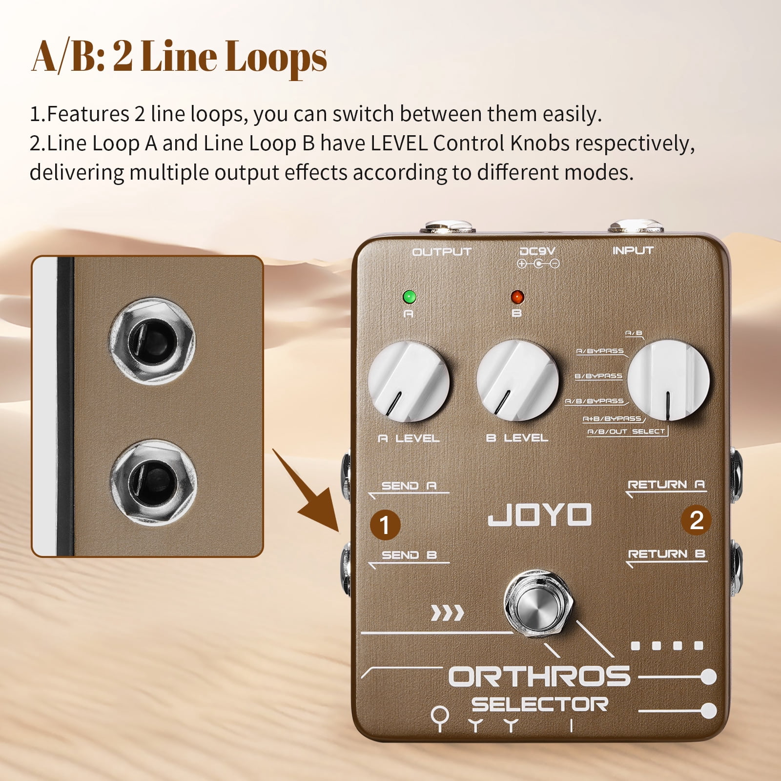 JOYO JF-24 Metal Alloy Line Selector Guitar Effect Pedal, 6 Mode Switch with 2 Independent Effect Loops for Electric Guitar & Bass