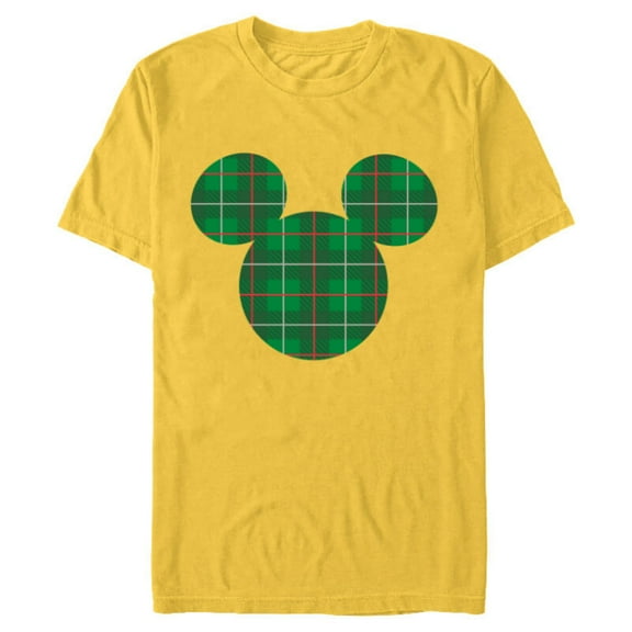 Disney Mickey Mouse Icon Green and Red Holiday Plaid - Short Sleeve Blended T-Shirt for Adults - Customized-Yellow