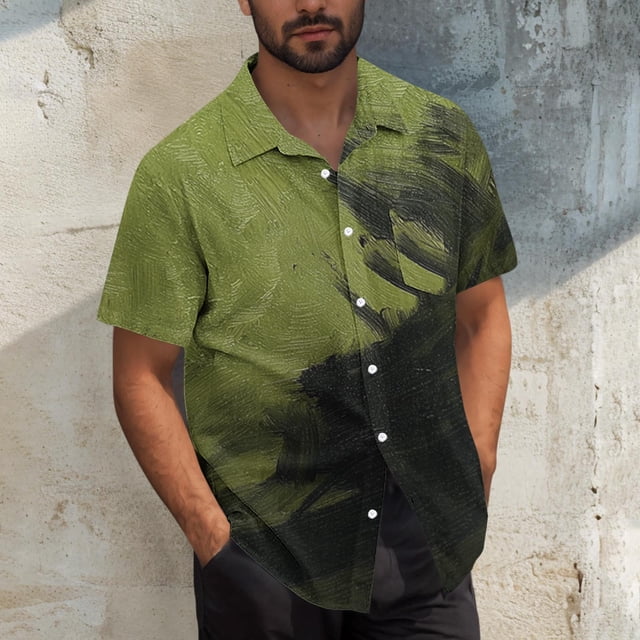 Styesk T-Shirts pour Homme Hommes Décontracté Mode Col Rabattu Imprimé Manches Courtes Chemise à Boutons Blouse