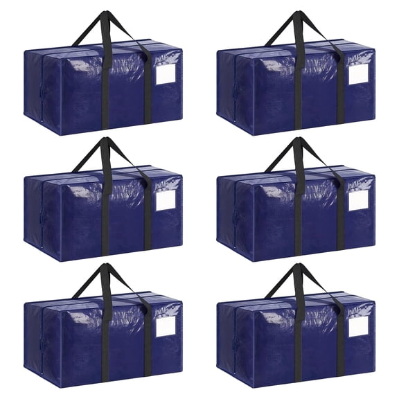 6-Pack 90L Heavy Duty Moving Bags with Strong Zipper and Reinforced Handles, Large Clothes Totes for Moving & College Dorm, Dark Blue