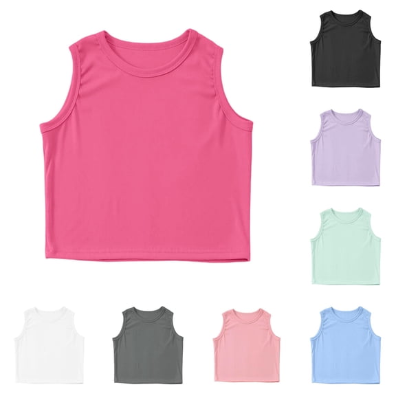 HCYSFG Girls Solid Color Crop Top Crewneck Sleeveless Ribbed Slim Fit Basic Athletic Tank Tops Dance Workout Summer Tops