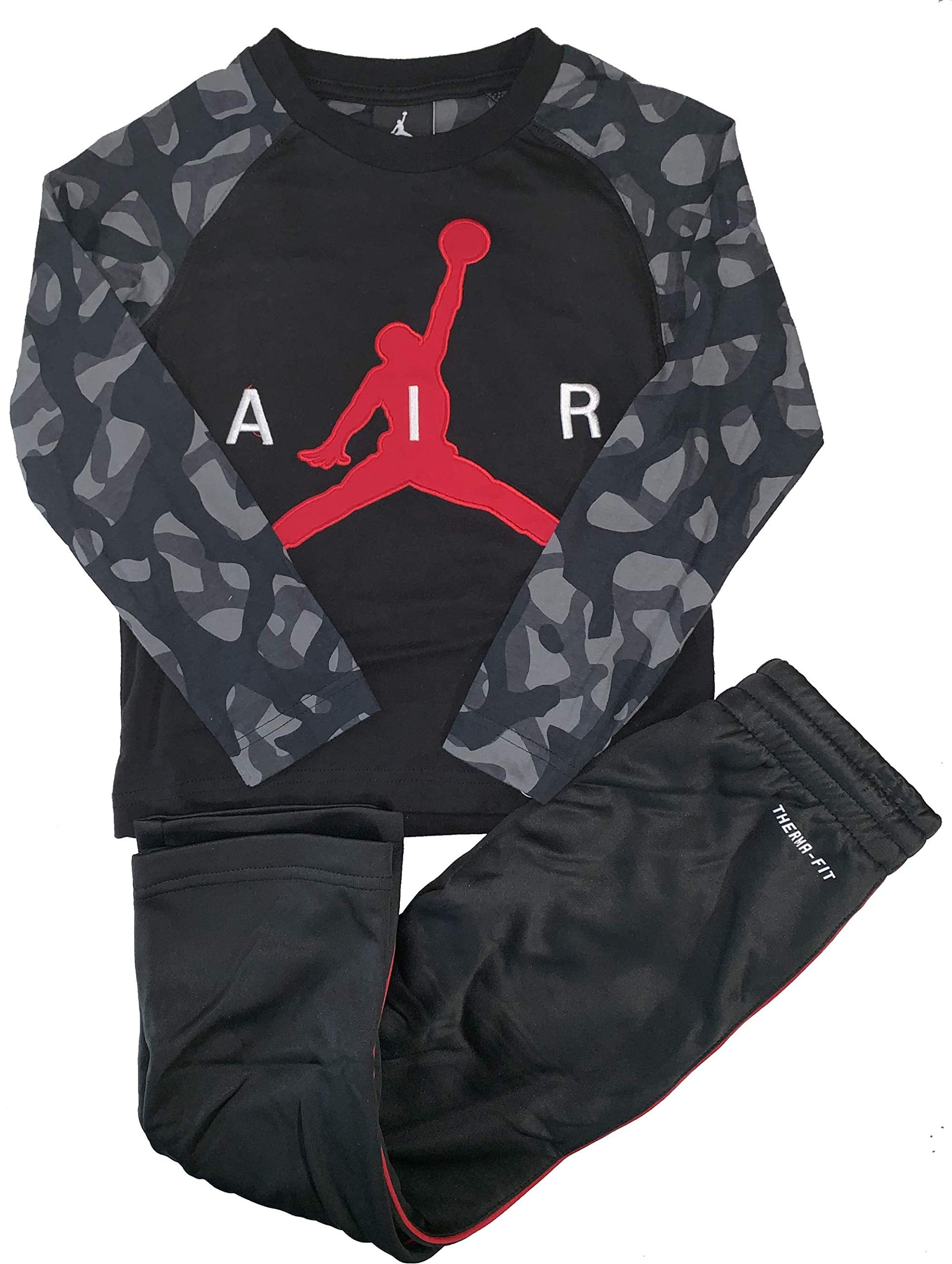 Jordan Little BoysÃ¢â¬â¢ 2-Piece Activewear Set Graphic T-Shirt & Therma FitTrack Pants (4) Black 