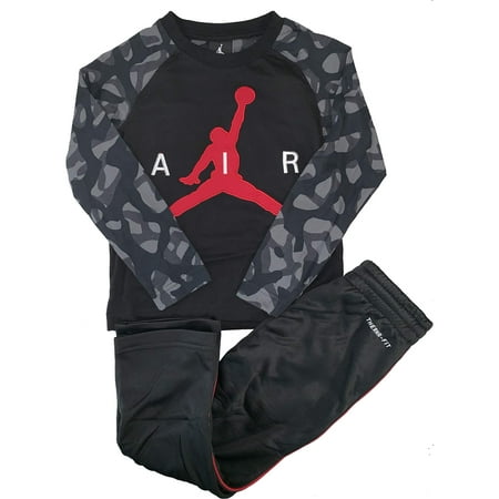 Jordan Little Boysâ€™ 2-Piece Activewear Set Graphic T-Shirt & Therma FitTrack Pants (7) Black