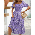 thumbnail image 5 of EASYBRAUS Women Floral Square Neck Puff Sleeve A Line Summer Dress Casual Midi Dress, 5 of 8