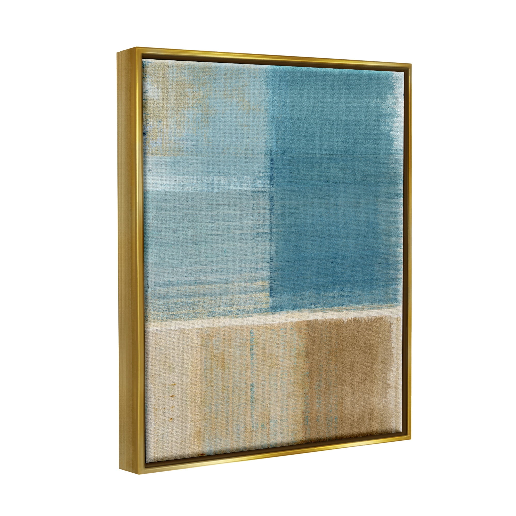 Stupell Industries Blue & Brown Painting Abstract Painting Gold Floater Framed Canvas Art Print Wall Art, 25 x 31