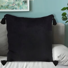 SOGA 45cm Black Vintage Butterfly Throw Pillow – Tassel Accent Velvet Square Decorative Cushion for Couch, Bed, Sofa, and Home Decor