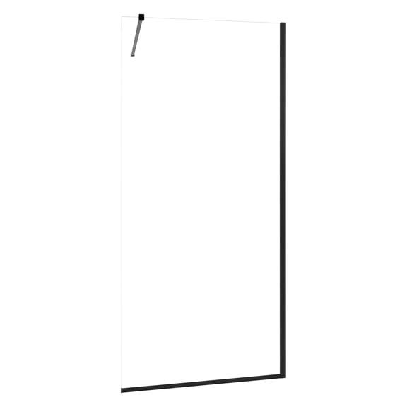 KFFKFF Fixed Glass Shower Panel, 34 x 73.6 in Semi-Framed Shower Screen, 5/16 in Thick Clear Tempered Glass with Bottom Seal Strip and Hardware, Easy to Maintain, for Bathroom, Matte Black