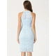 thumbnail image 3 of Elegante vestido de encaje para mujer, cuello halter, sin mangas, ajustado, vestido de cóctel Azul Claro M, 3 of 6