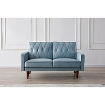 US Pride Furniture Feemster 57.5'' Velvet Square Arm Loveseat for Living Room, Light Grayish Cyan
